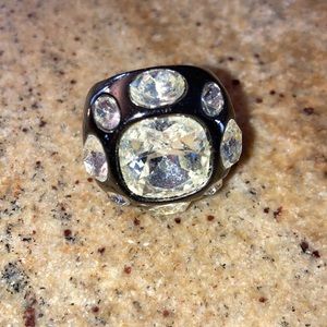 Gorgeous size 6 pewter and rhinestone costume statement ring